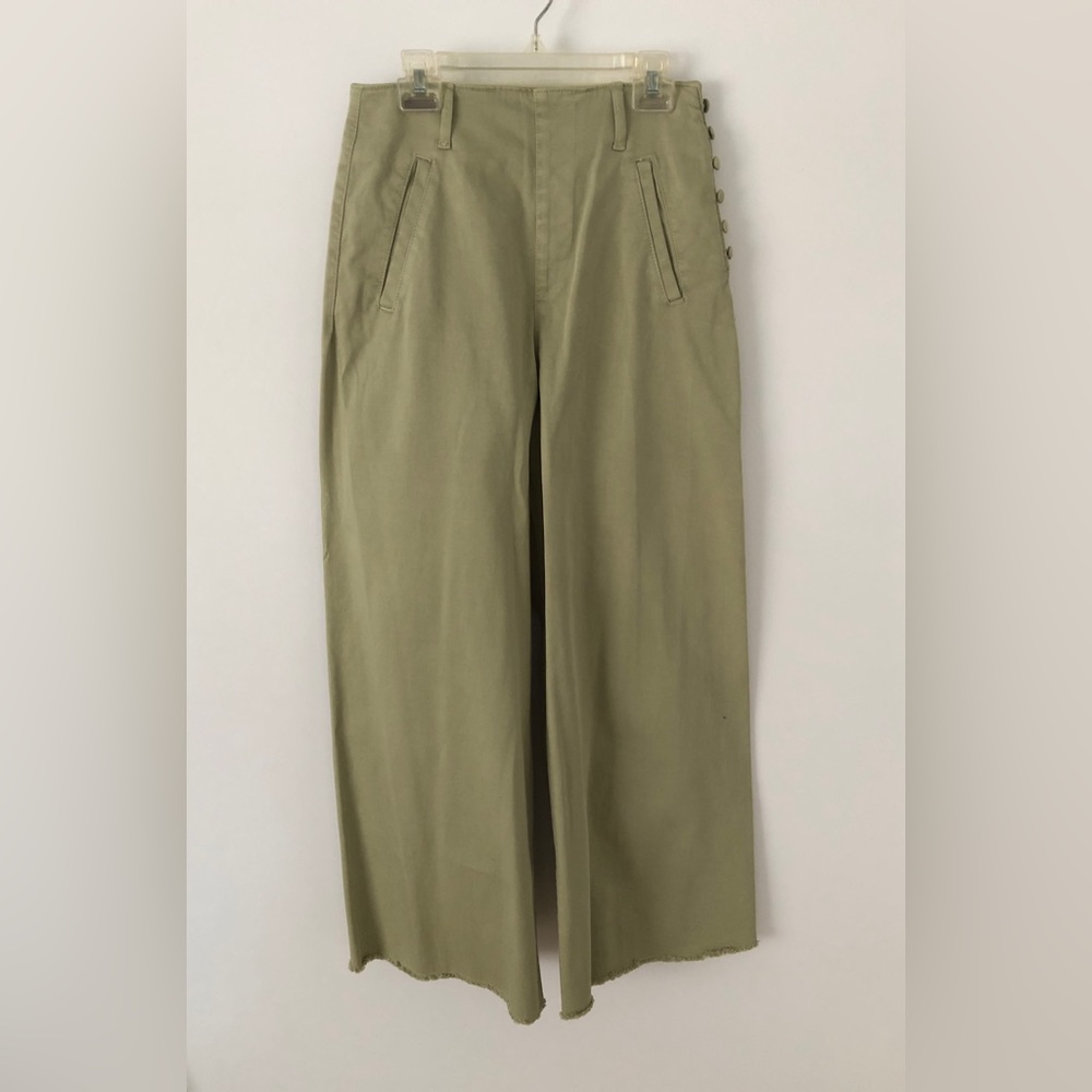 Zara Women's Wide Leg Button Side Pants Light Green Trouser Size 4 NWT